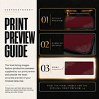 Minimal Oxblood Platinum print preview guide comparing styled presentation, close-up and print reference.