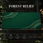 Forest Relief desk mat on a studio display with size and product information.