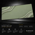 Sage Relief desk mat floating against a dark studio background.