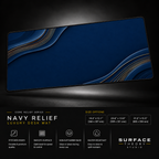 Navy Relief desk mat floating against a dark studio background.