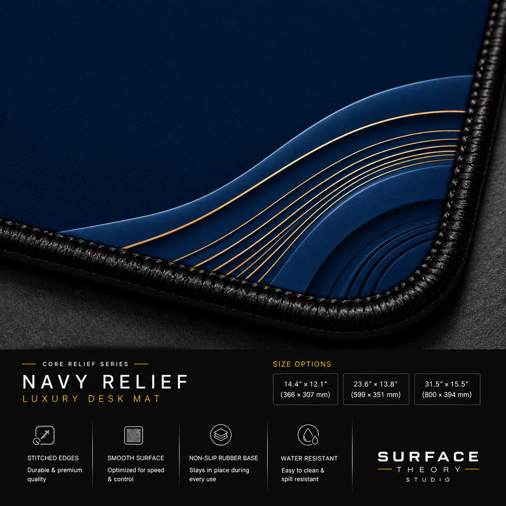 Close-up of Navy Relief printed artwork and black stitched corner.