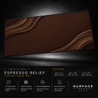 Espresso Relief desk mat floating against a dark studio background.