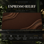 Espresso Relief desk mat on a studio display with size and product information.