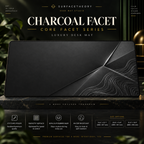 Charcoal Facet desk mat on a studio display with size and product information.
