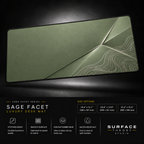 Sage Facet desk mat floating against a dark studio background.