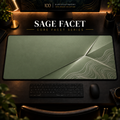 Sage Facet desk mat in a warm, dark workspace.