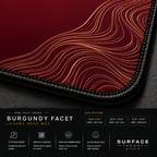 Close-up of Burgundy Facet printed artwork and black stitched corner.