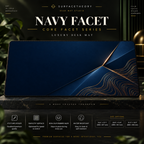 Navy Facet desk mat on a studio display with size and product information.