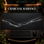 Charcoal Radiance desk mat in a warm, dark workspace.