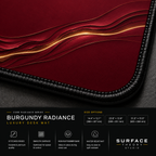 Close-up of Burgundy Radiance printed artwork and black stitched corner.
