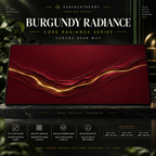 Burgundy Radiance desk mat on a studio display with size and product information.