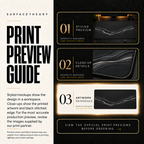 Graphite Radiance print preview guide comparing styled presentation, close-up and artwork reference.