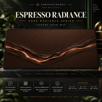 Espresso Radiance desk mat on a studio display with size and product information.