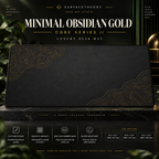 Minimal Obsidian Gold desk mat on a studio display with size and product information.