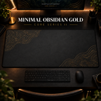 Minimal Obsidian Gold desk mat in a warm, dark workspace.