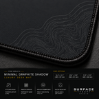 Close-up of Minimal Graphite Shadow printed artwork and black stitched corner.