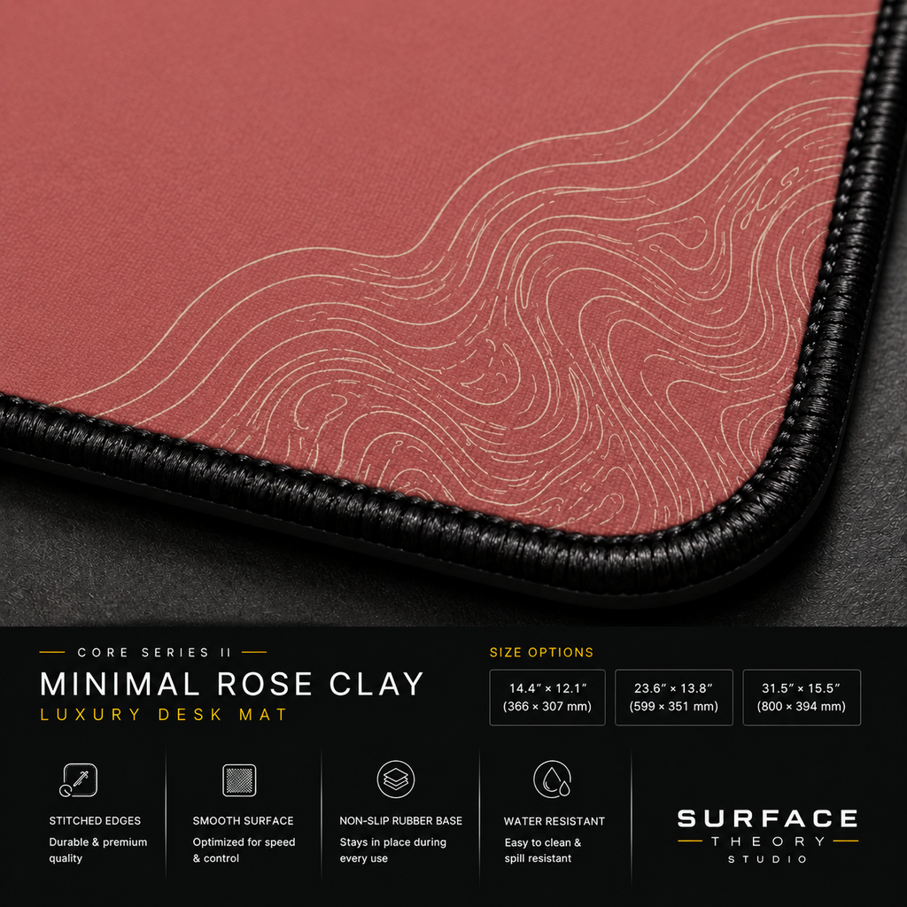 Close-up of Minimal Rose Clay printed artwork and black stitched corner.