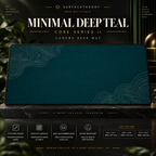 Minimal Deep Teal desk mat on a studio display with size and product information.