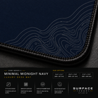 Close-up of Minimal Midnight Navy printed artwork and black stitched corner.