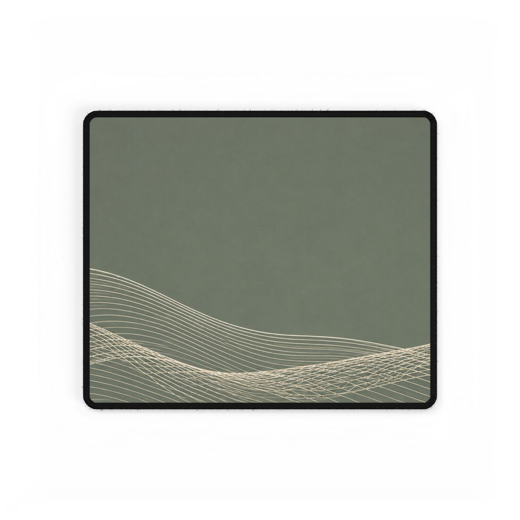 Printify preview: Sage Interference desk mat, 14.4 × 12.1 inches, flat on a white background.