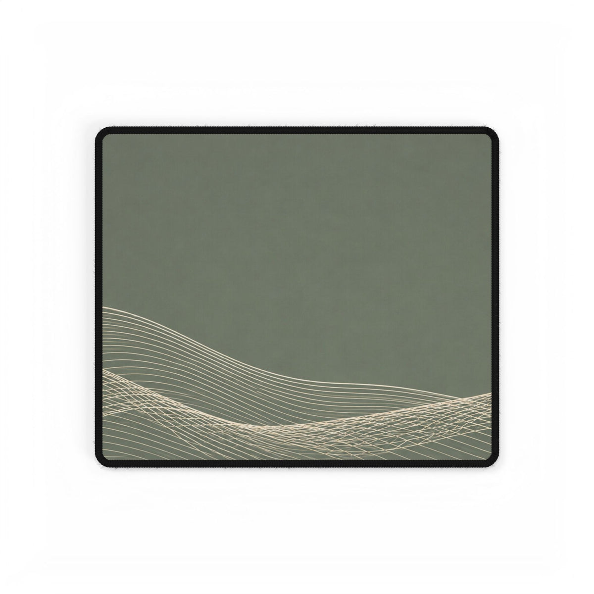 Printify preview: Sage Interference desk mat, 14.4 × 12.1 inches, flat on a white background.