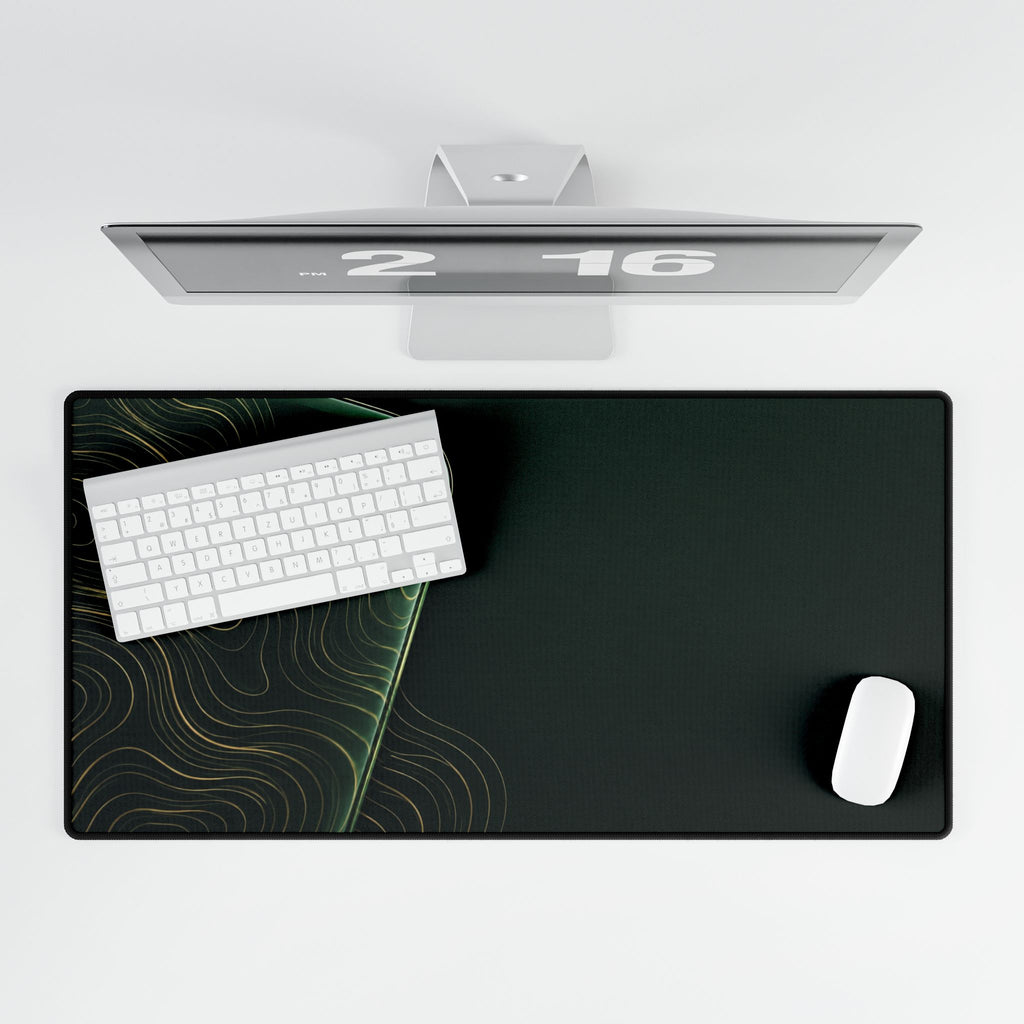 Printify preview: overhead view of Forest Optic, 31.5 × 15.5 inches, with keyboard and mouse.