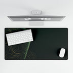Printify preview: overhead view of Forest Optic, 31.5 × 15.5 inches, with keyboard and mouse.