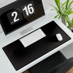 Printify preview: Minimal Espresso Bronze, 23.6 × 13.8 inches, angled desk view with keyboard and mouse.