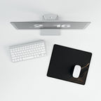 Printify preview: Obsidian Facet, 14.4 × 12.1 inches, overhead desk view with keyboard and mouse.