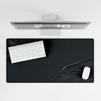 Printify preview: overhead view of Charcoal Cutaway, 31.5 × 15.5 inches, with keyboard and mouse.
