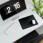 Printify preview: Minimal Graphite Shadow, 31.5 × 15.5 inches, angled desk view with keyboard and mouse.
