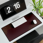 Minimal Burgundy desk mat in a wide format, shown with a keyboard and mouse on a white desk.