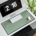 Printify preview: Minimal Celadon Bronze, 31.5 × 15.5 inches, angled desk view with keyboard and mouse.