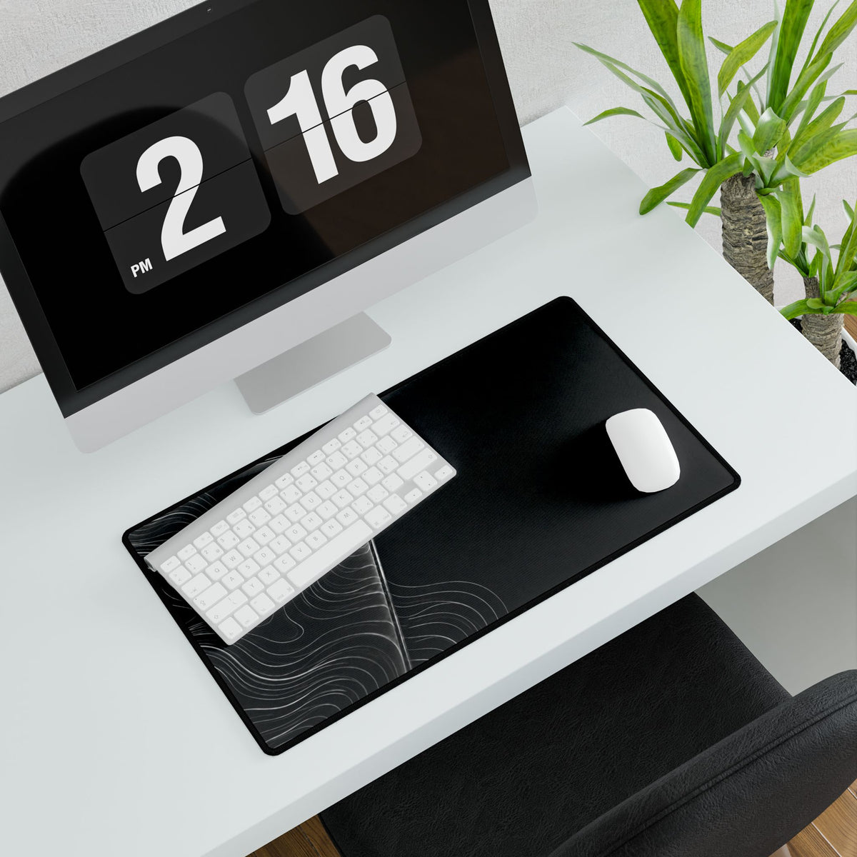 Printify preview: Charcoal Optic, 23.6 × 13.8 inches, with keyboard and mouse on a white desk, viewed at an angle.