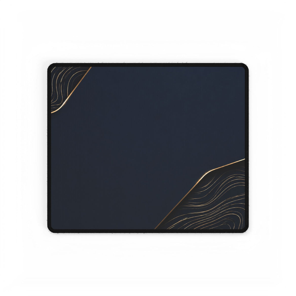 Printify preview: Navy Cutaway desk mat, 14.4 × 12.1 inches, flat on a white background.