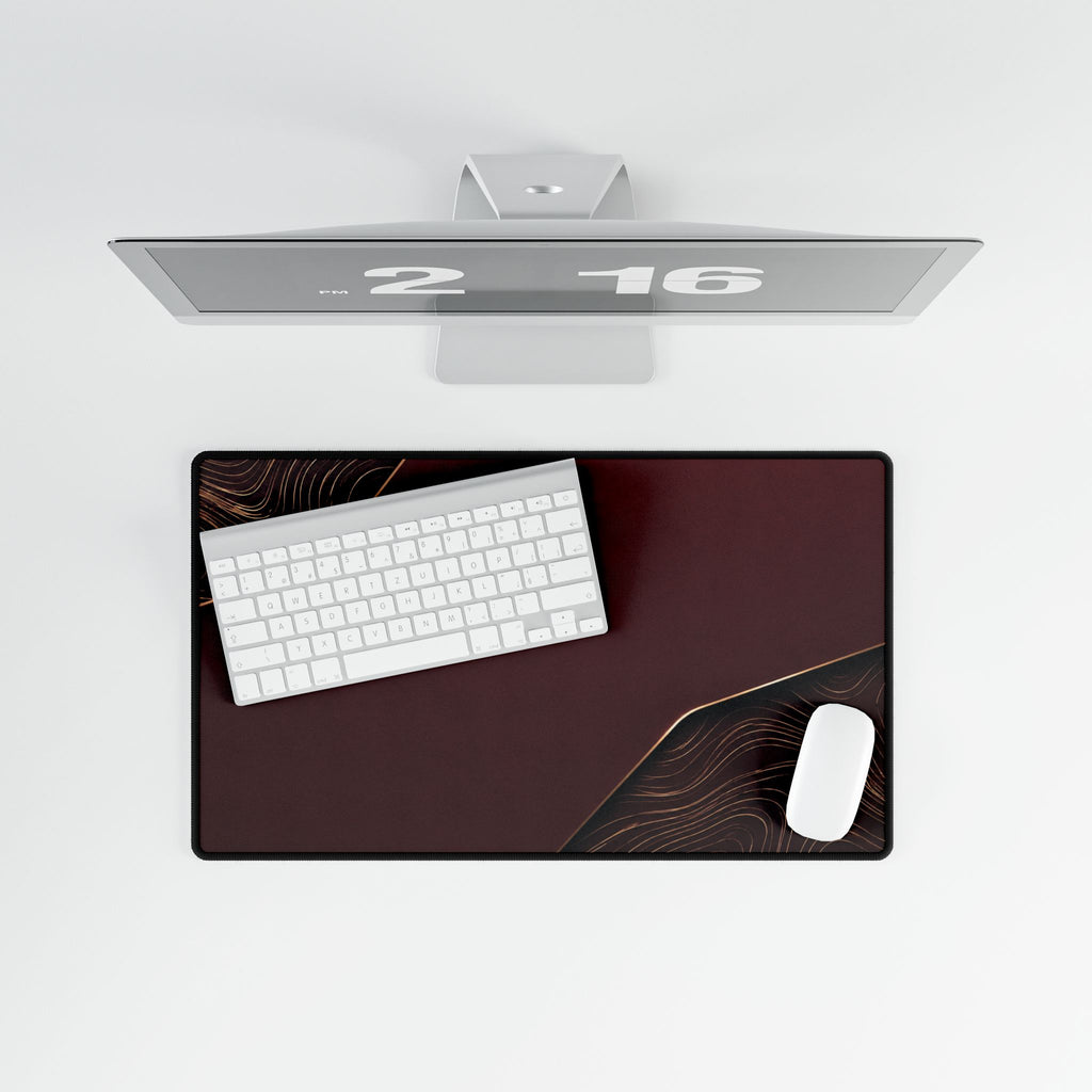 Printify preview: overhead view of Burgundy Cutaway, 23.6 × 13.8 inches, with keyboard and mouse.