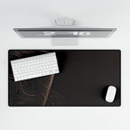 Printify preview: overhead view of Espresso Optic, 31.5 × 15.5 inches, with keyboard and mouse.
