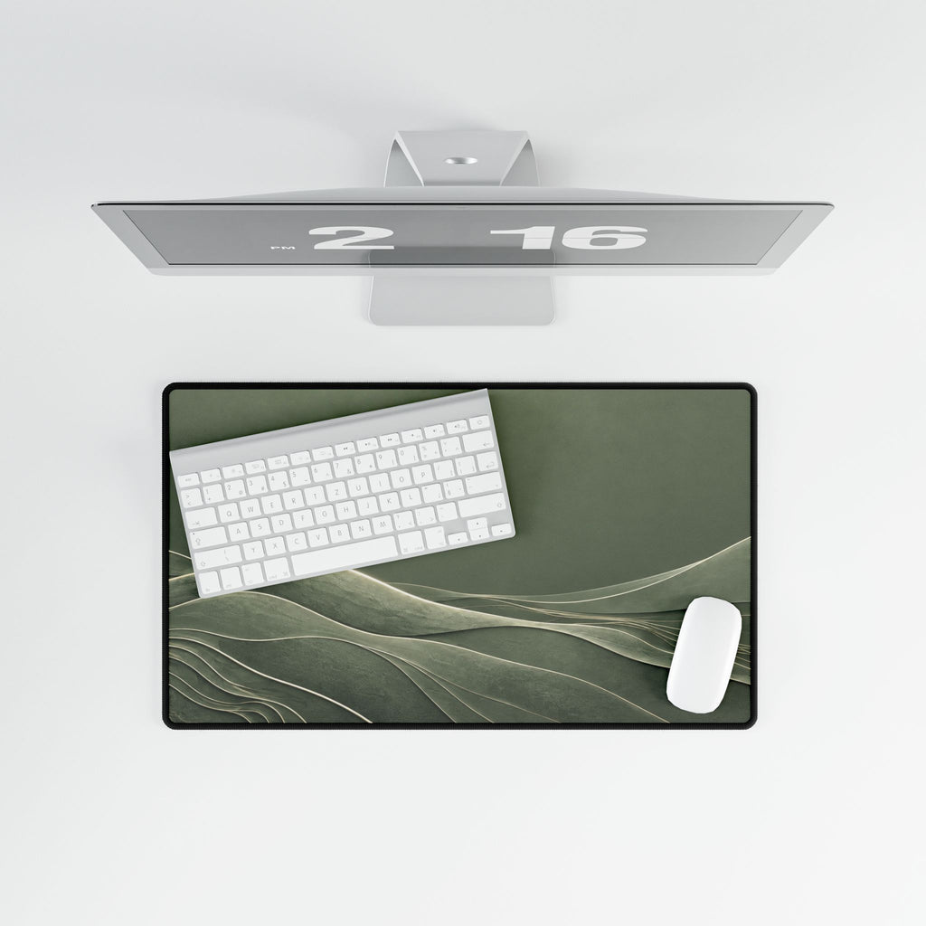 Printify preview: overhead view of Sage Horizon, 23.6 × 13.8 inches, with keyboard and mouse.