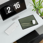 Printify preview: Sage Horizon, 14.4 × 12.1 inches, with a mouse beside a keyboard, viewed at an angle.