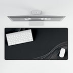 Printify preview: Charcoal Relief, 31.5 × 15.5 inches, overhead desk view with keyboard and mouse.