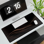 Printify preview: Espresso Horizon, 31.5 × 15.5 inches, with keyboard and mouse on a white desk, viewed at an angle.