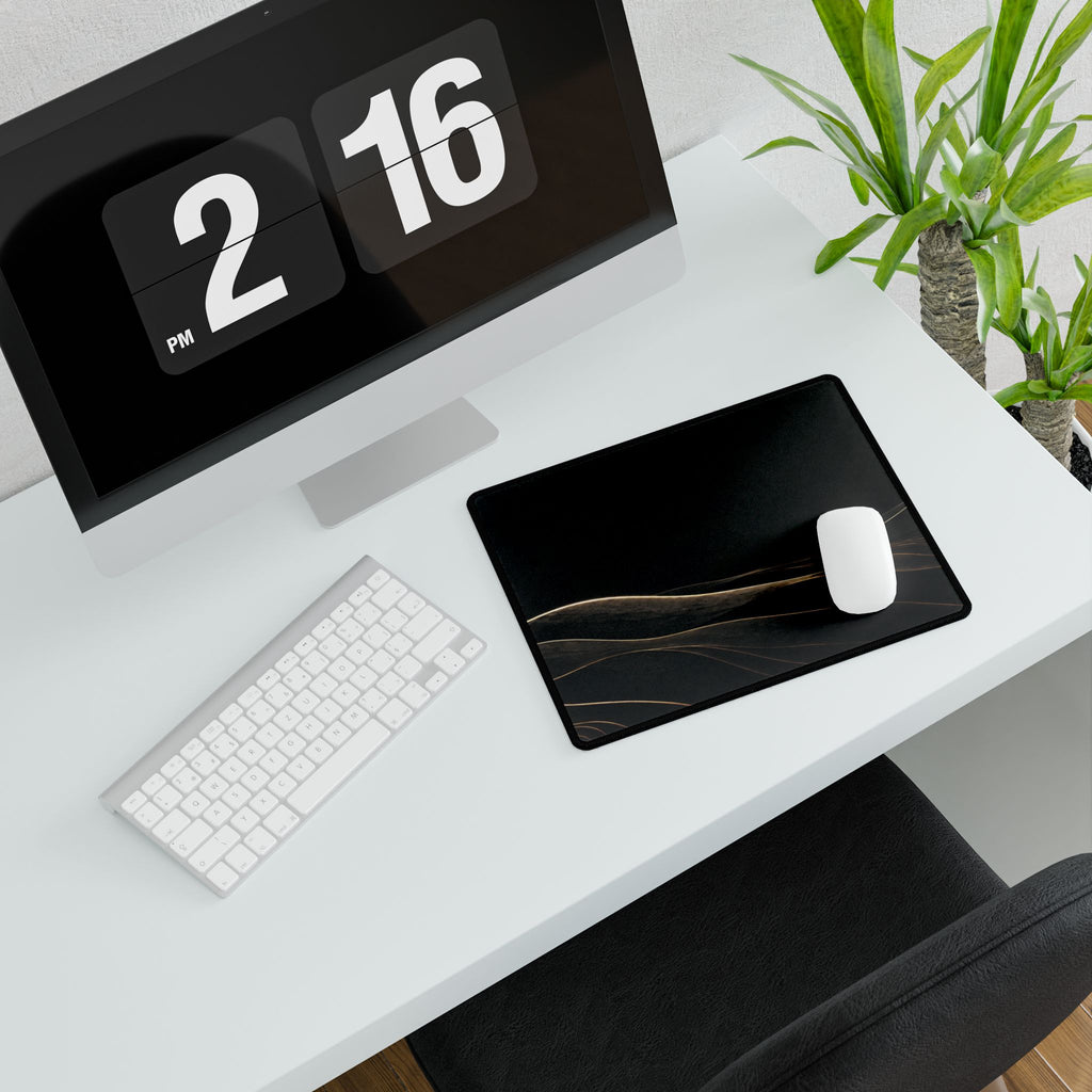 Printify preview: Obsidian Horizon, 14.4 × 12.1 inches, angled desk view with keyboard and mouse.