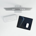 Printify preview: overhead view of Navy Optic, 14.4 × 12.1 inches, with a mouse beside a keyboard.