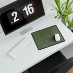 Printify preview: Sage Atlas, 14.4 × 12.1 inches, angled desk view with keyboard and mouse.