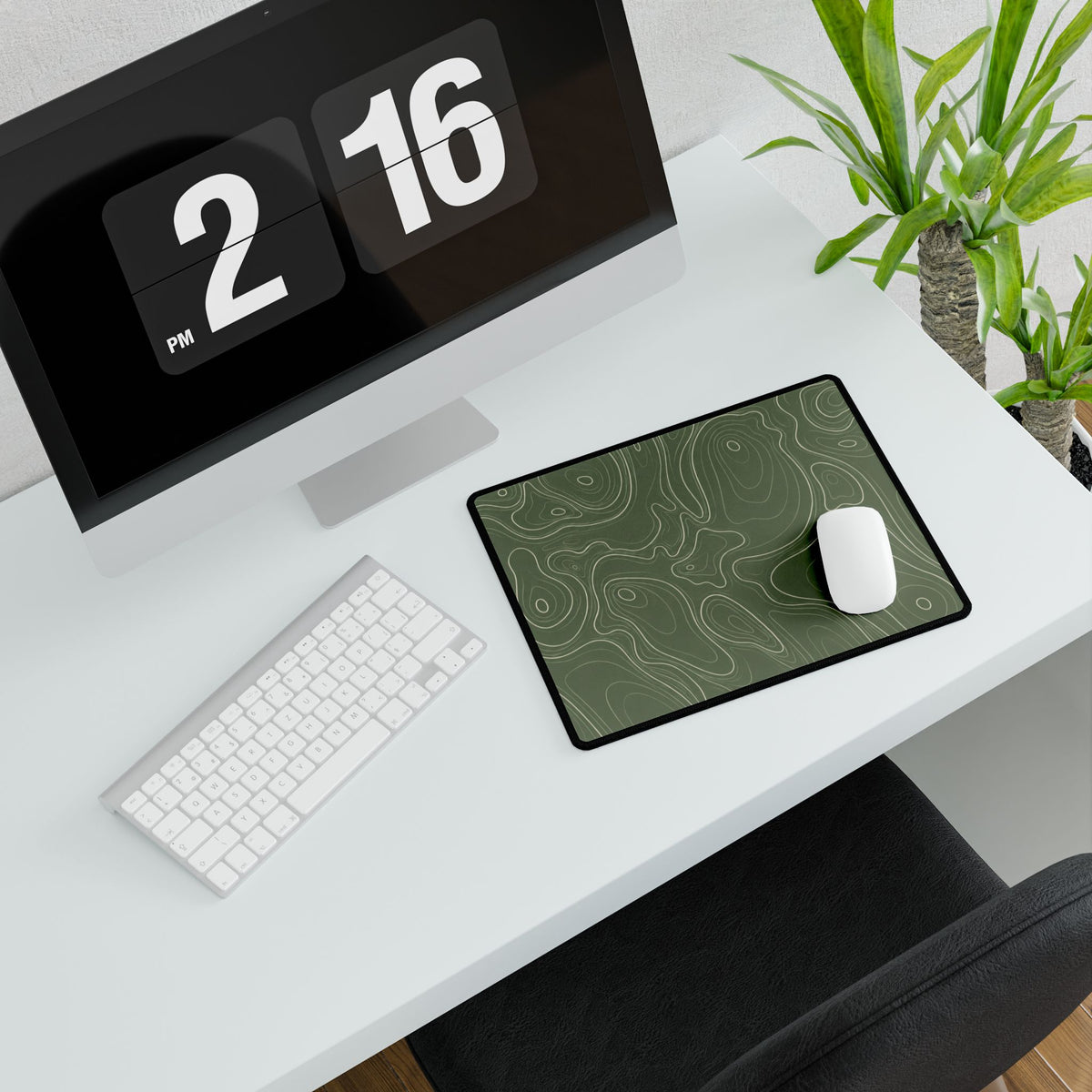 Printify preview: Sage Atlas, 14.4 × 12.1 inches, angled desk view with keyboard and mouse.