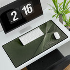 Printify preview: Sage Facet, 31.5 × 15.5 inches, angled desk view with keyboard and mouse.