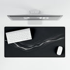 Printify preview: Charcoal Radiance, 31.5 × 15.5 inches, overhead desk view with keyboard and mouse.