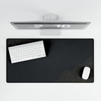 Printify preview: Minimal Obsidian Gold, 31.5 × 15.5 inches, overhead desk view with keyboard and mouse.