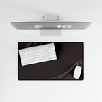 Printify preview: Espresso Relief, 23.6 × 13.8 inches, overhead desk view with keyboard and mouse.