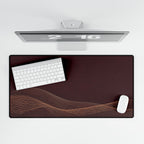 Printify preview: overhead view of Burgundy Interference, 31.5 × 15.5 inches, with keyboard and mouse.
